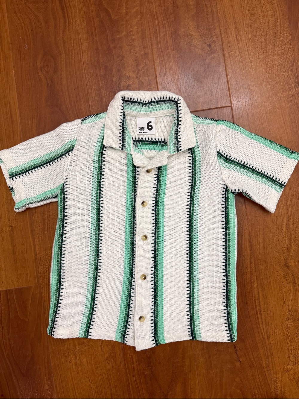 Cotton On White Button-Up Shirt with Mint & Black Stripes